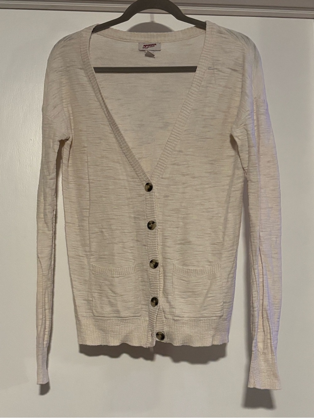 Arizona Jean Company Cream Button Front V-Neck Cardigan